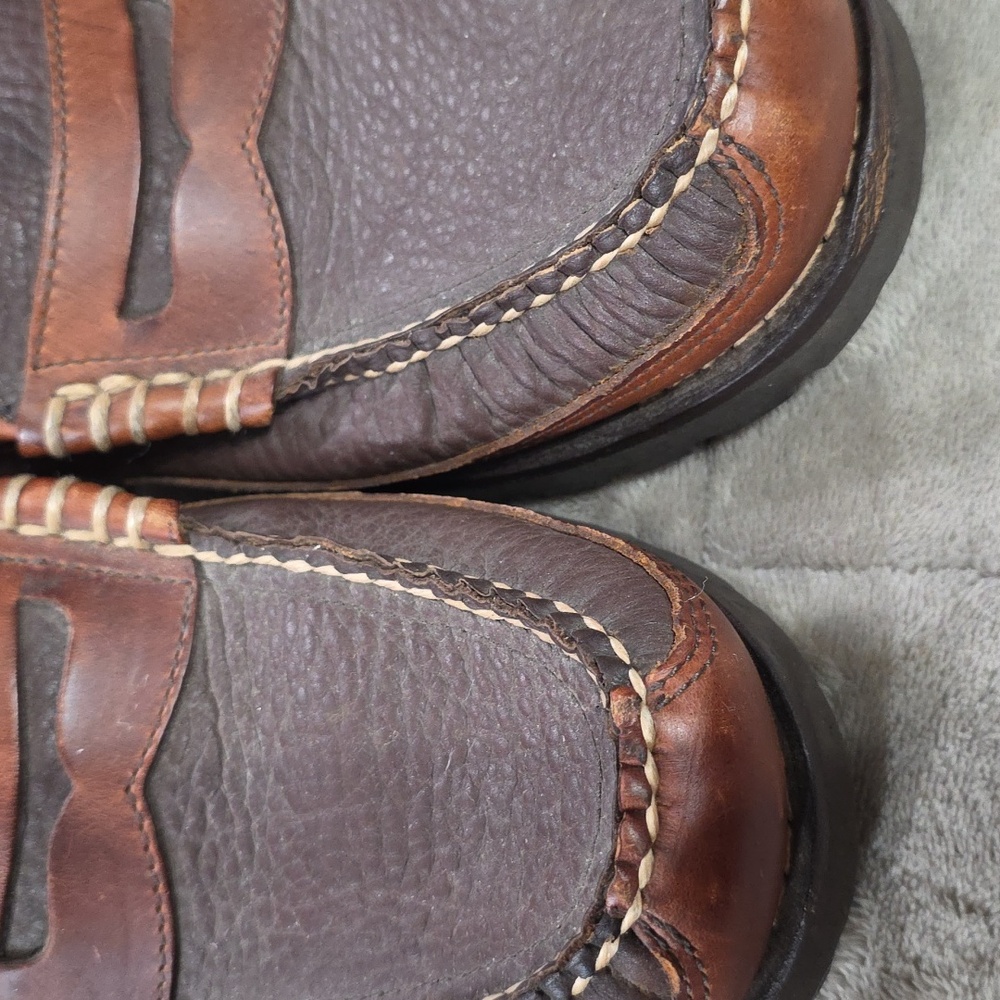 L L Bean Men's 2 Tone Brown Leather? Penny Loafers Slip-Ons Sz 9 EUC - Picture 10 of 12